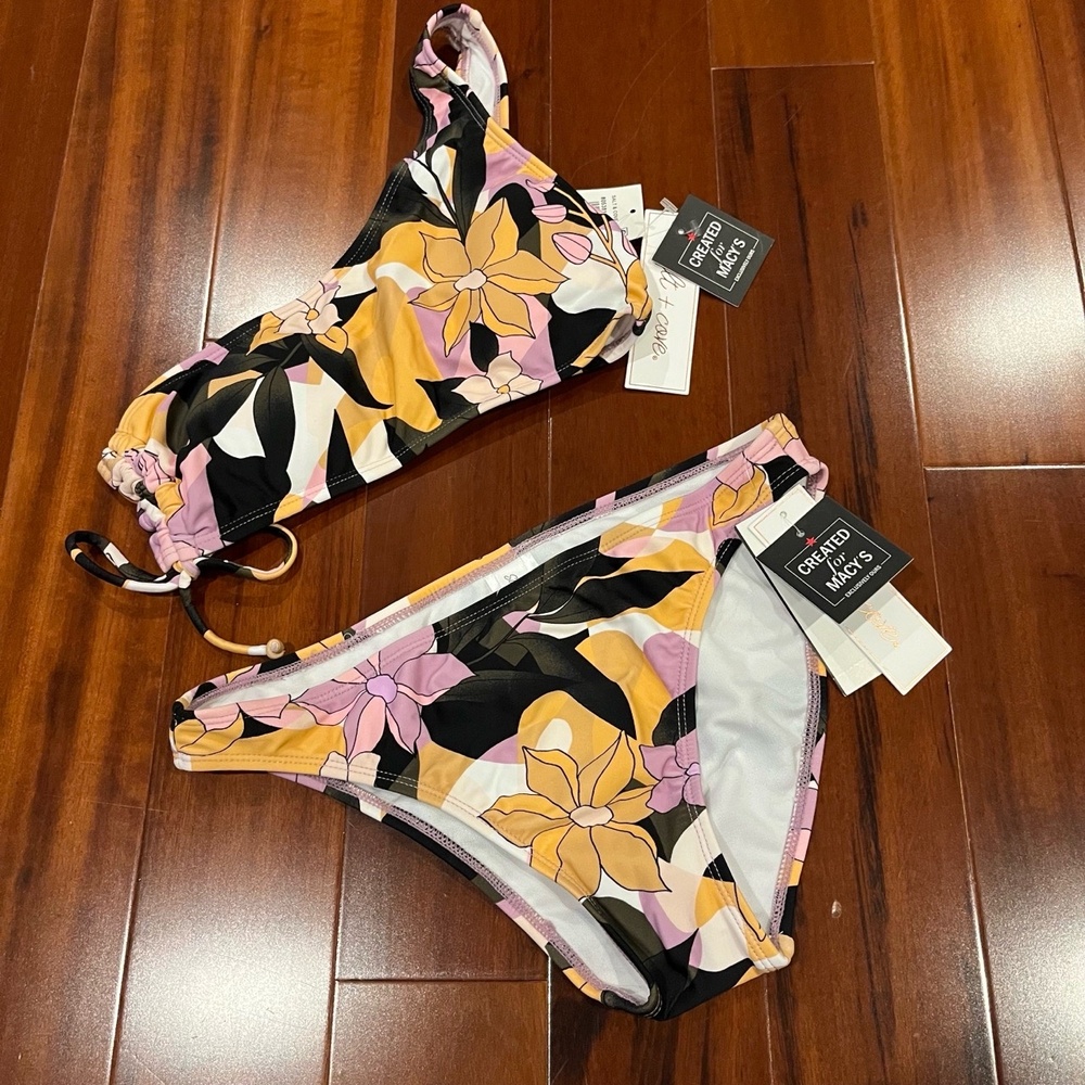 Salt Cove Floral Bikini Set Two Piece Swim Multi One Shoulder New NWT‎ Size XS